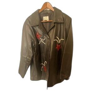 The Quacker Factory Black Leather Patriotic Flag Jacket Sequins Size Large